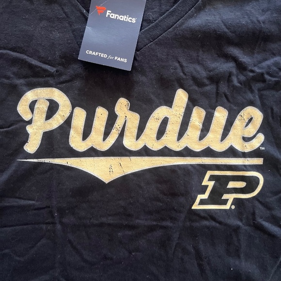 Purdue Women’s V Neck T-Shirt Large L Black Fanatics Short Sleeve Logo - Picture 2 of 5